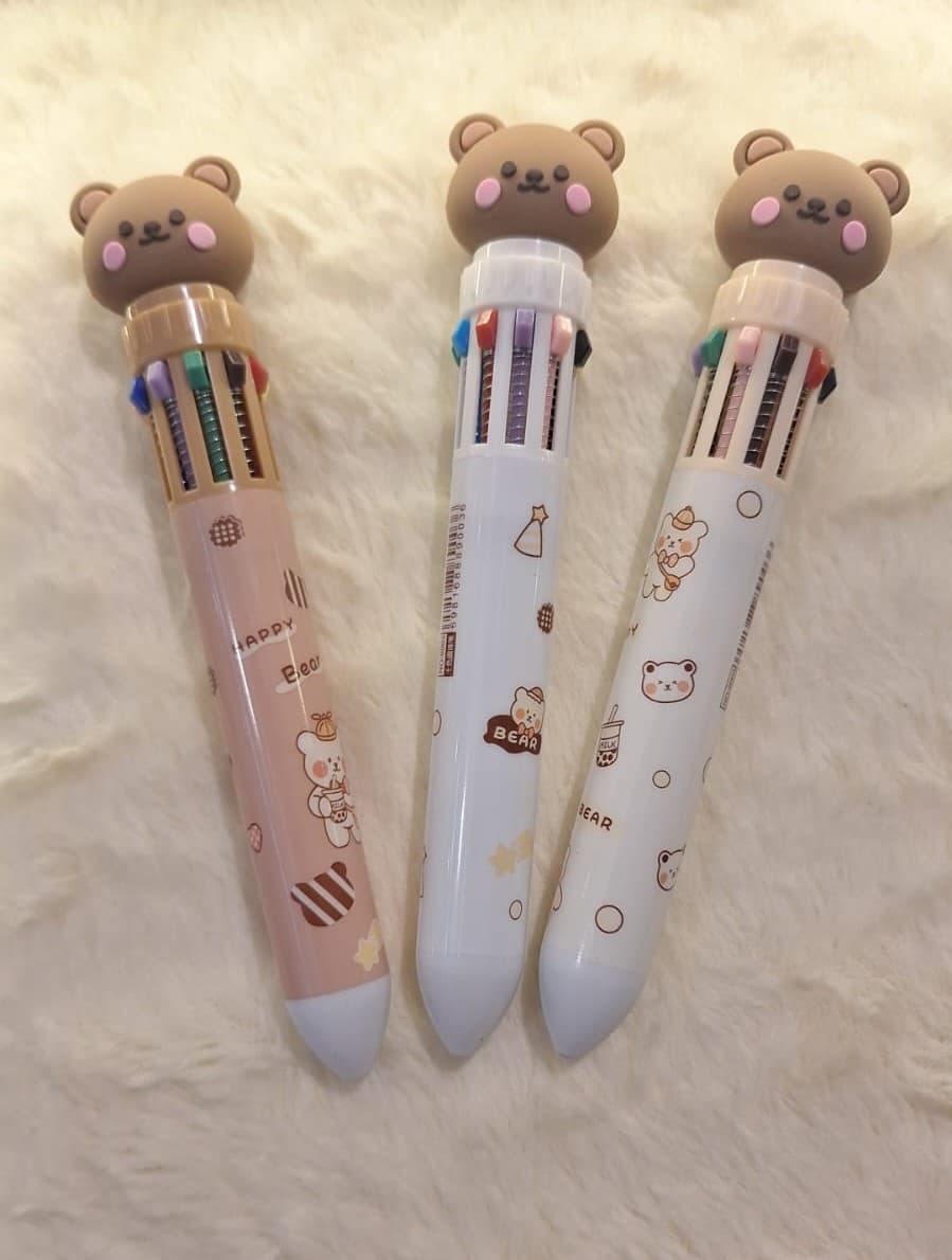CANETA 10 CORES Urso marrom